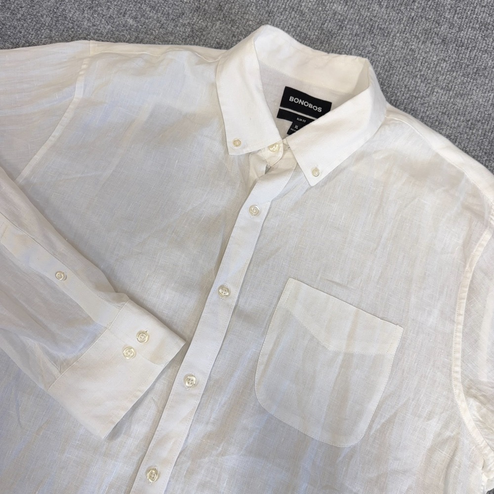 Bonobos Shirt Men XL White Linen Blend Slim Fit Long Sleeve Button Up Summer